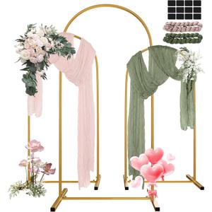Metal Wedding Arch Backdrop Stand Set of 3 (6ft,6.6ft,7.2ft) with 2 Table Runners, Gold Arch Stand Frame for Birthday Party Wedding Baby Shower Decoration (Gold, 6ft+6.6ft+7.2ft)
