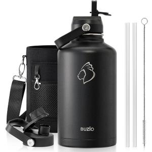 BUZIO Vacuum Insulated Stainless Steel Water Bottle 64oz (Cold for 48 Hrs/Hot for 24 Hrs) BPA Free Double Wall Travel Mug/Flask for Outdoor Sports Hiking, Cycling, Camping, Running (Black)