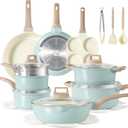 CAROTE 21 Ceramic Cookware Set, Pots and Pans Set Non stick, Cook Ware Set Induction Kitchen Cooking Set Non-toxic Health Induction Cookware, PFAS Free (Blue)