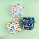 Babygoal Swim Diapers 3 Pack for 8M-3T Babies and Toddlers, Reusable Adjustable Washable for Baby Girl and Boy Swimming Lessons-Dinosaurs