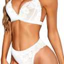 RSLOVE Lingerie for Women Sexy Floral Lace Bra and Panty Sets Two Piece Babydoll (Medium, White)