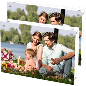 Acrylic Picture Frame 3x5, Double Sided Photo Frames for Refrigerator with Magnetic Corners, Transparent Acrylic Frame for Desk or Tabletop Display Family,Wedding, Baby Pictures(2 Pack)