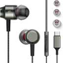 USB C Headphones for Samsung Galaxy S25 S24 S23 FE S22 S21 A53, Wired Earbuds in-Ear Type C Earphones with Microphone Volume Control Bass Stereo Noise Isolating for iPhone 16 15 Pro Max Pixel 6 7 8 5