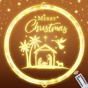 9.45 Inch Christmas Decorative Window Lights with Remote Timer USB Powered Nativity Scene Hanging Lights Xmas Silhouette Nativity Window Decor Indoor Christian Jesus Religious Sign