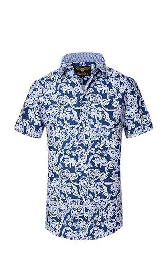 Flash Apparel Men's Designer Fashion Dress Shirt Casual Shirt Woven Short Sleeve Button Down Shirt (XX-Large, Navy & White Paisley 772)