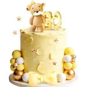 Yellow Baby Shower Cake Decoration Bear Cake Topper Gender Reveal Cake Decoration Green Gold Balls Cake Topper for Baby Shower Birthday Party Decoration