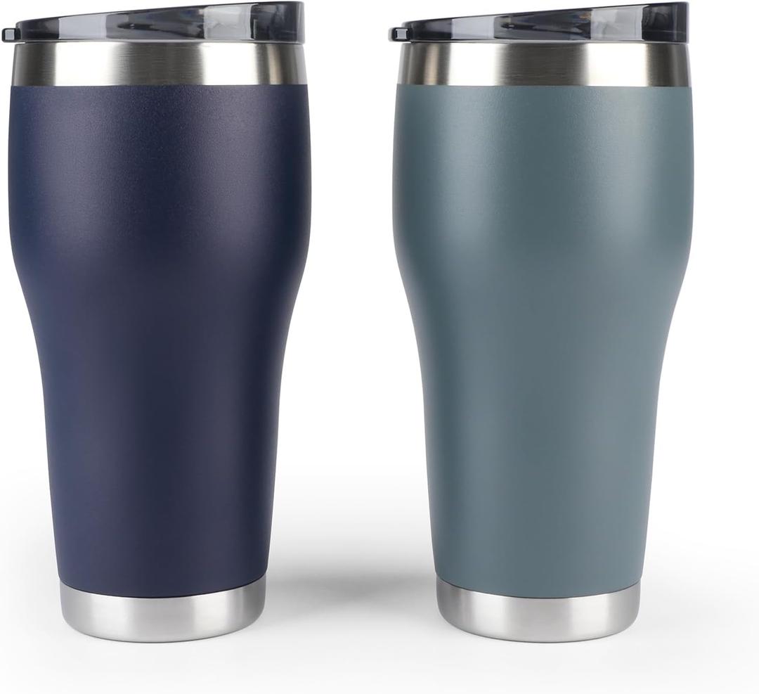 Olympia Tools 2 Pack 30oz Tumbler Double Wall Vacuum Insulated Travel Mug Bulk, Stainless Steel Tumblers with Lid, Durable Powder Coated Coffee Cups for Cold & Hot Drinks (Gray and Navy)