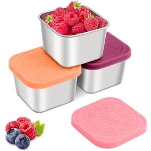 Stainless Steel Snack Containers for Kids,7.2oz Easy Open Leak Proof Reusable Snack Box Container with Lids,Small Lunch Containers for Meal Prep,School,Picnic and Travel-3Pack (Soft Warm)