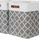 Storage Baskets Large 17"x12"x15" Foldable Rectangular Storage Bins Baskets for Organizing [2 Pack] Fabric Nursery Storage Baskets for Home,Office,Closet,Clothes,Toys (White&Lattice Grey)