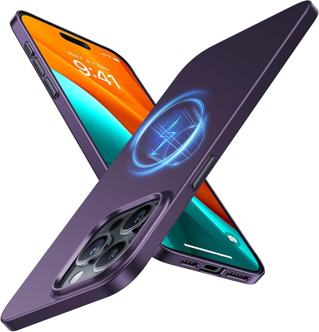 TORRAS Magnetic Slim Fit Designed for iPhone 15 Pro Case 2023, [Compatible with MagSafe] [Ultra Thin] Protective Matte Hard PC Cover Anti-Scratch Phone Case for iPhone 15 Pro, Elegant Purple