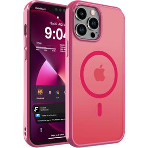 DEERLAMN Magnetic Matte Case for iPhone 14 Pro 6.1-Inch, [Compatible with MagSafe][Military Grade Drop Protection] Anti-Fingerprint Slim Translucent Shockproof Protective Phone Cover, Hot Pink
