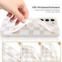 OOK Compatible with Samsung Galaxy S23 Plus Silicone Phone Case with Strap, Trendy Checkerboard Pattern for Women Girls, Adjustable Finger Strap Kickstand Slim Protective Cover, White Checkered
