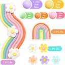 3 x Rainbow Cake Topper Colorful Balls Blue Dog Cake Decorations Daisy Flower Retro Hippie Groovy Cake Topper for Baby Shower Birthday Party Supplies