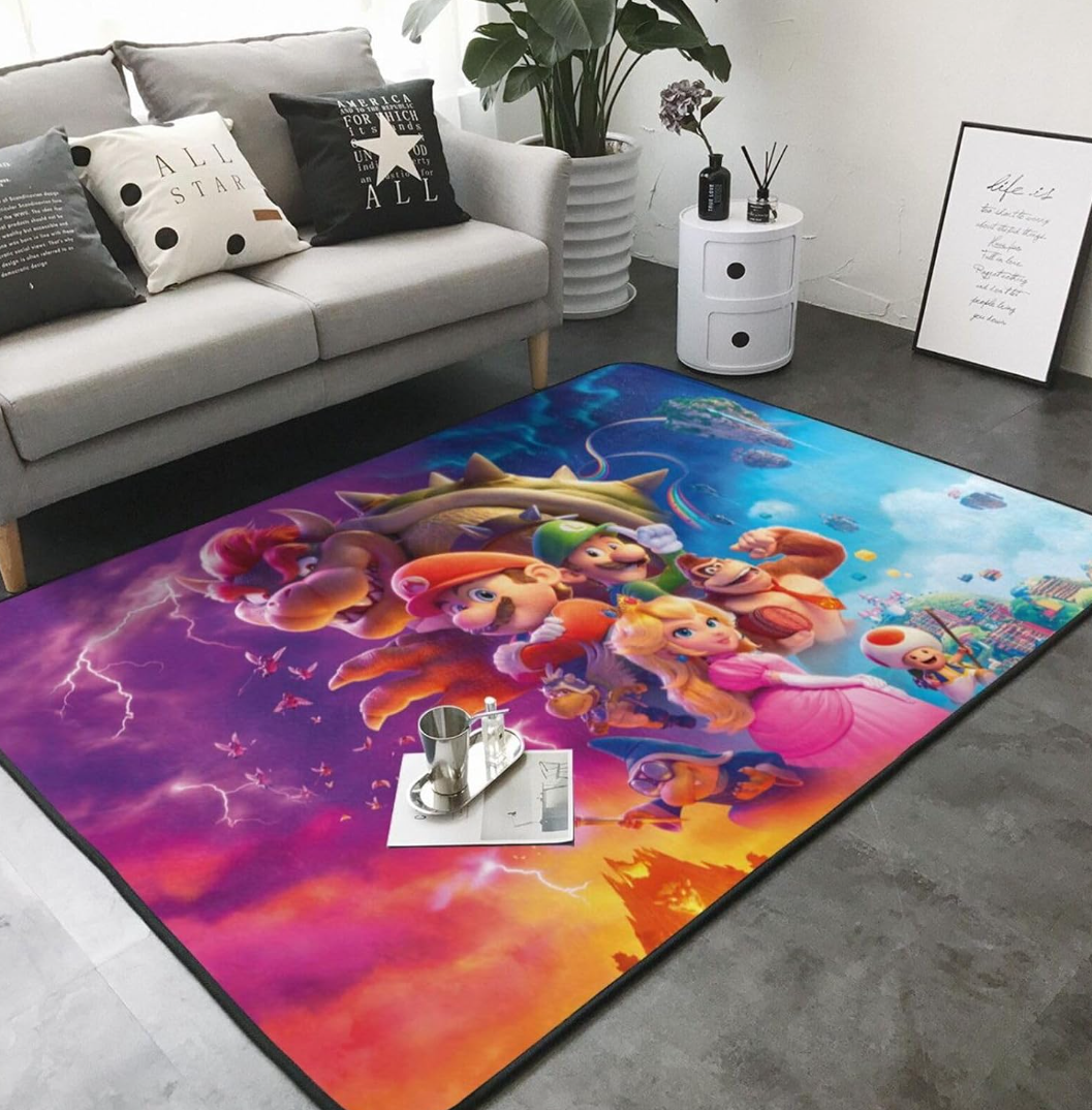 Retro Game Area Rug - Popular Game Characters Rug Colorful Cartoon Game Character Graffiti Carpet for Kids Room Nursery Teen Room Playroom Bedroom - Durable and Stylish Floor Mat 5' x 7'