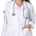 Scrub Jackets for Woman, Zip Front Nurse Jacket-4-Way Stretch Fabric Coat (X-Small, White)