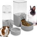 Fhiny Rabbit Food & Water Dispenser, Large Capacity Gravity Guinea Pig Feeder and Waterer Set Hanging Automatic Bunny Feeder for Cage for Bunny Guinea Pig Chinchilla Ferret Cat Puppy (Grey)