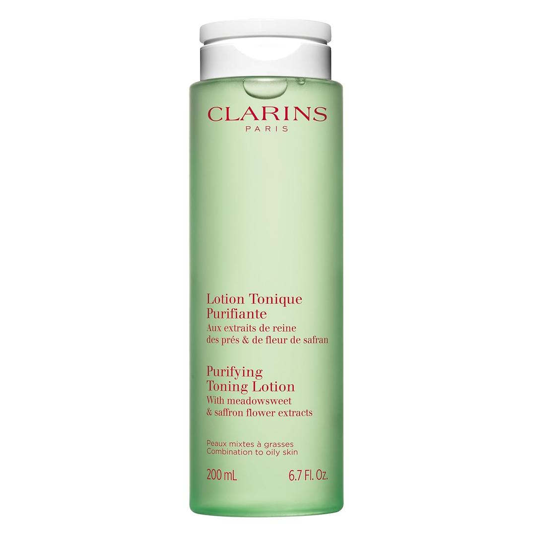 Clarins Purifying Toning Lotion | Less Oily Skin After 14 Days of Use* | Cleanses, Hydrates, Purifies, Mattifies and Balances Skin's Microbiota | Contains Witch Hazel | Combination To Oily Skin Types (6.7 Fl Oz (Pack of 1))