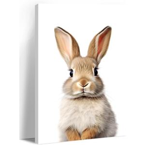 LYUNSHUO Bunny Canvas Wall Art Nursery Wall Decor Cute Rabbit Picture White Poster Animal Painting Minimalism Artwork for Kids Room Living Room Bedroom Home Decorations - 24"L x 16"W