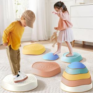 Tiny Land Stepping Stones for Kids, 5pcs Non-Slip Toddler Stepping Stones, Sensory Stepping Stones for Promoting Toddler's Balance & Coordination Skills, Stepping Stones for Toddlers 3-5 (Morandi Color)