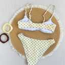 MakeMeChic Women's Polka Dots Thong Bikini Sets High Cut Micro Sexy Bathing Suit Swimsuit (M)