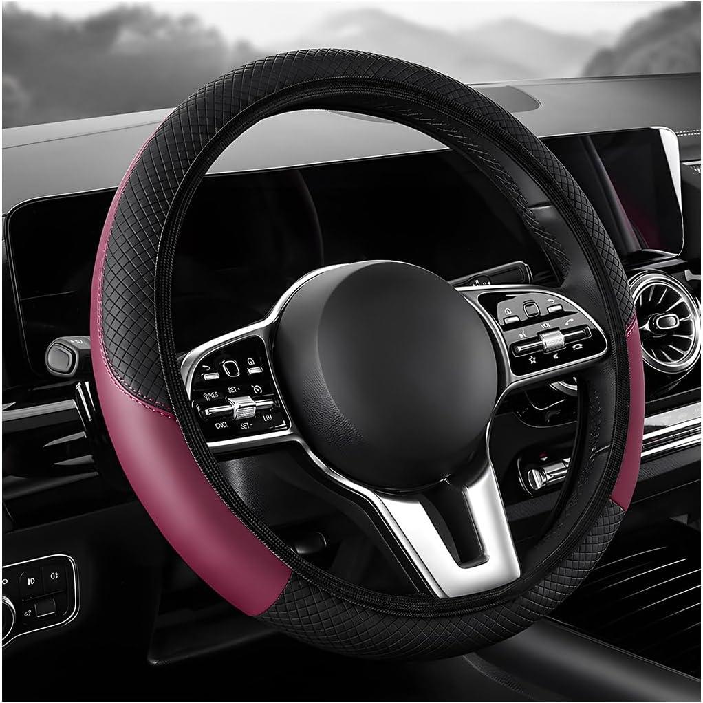Car Steering Wheel Cover, 15 inch Carbon Fiber Microfiber Leather Elastic Steering Wheel Protector, Breathable Anti-Slip Comfortable Steering Wheel Covers for Most Cars (Wine Red, AD)