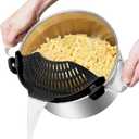 Large AUOON Clip on Strainer for All Pots and Pans - Oversized Silicone Pot Strainer Family-Style Design Pasta Strainer Kitchen Colander for Spaghetti and Noodles | Dishwasher Safe (Large 10.45 x 4.33 in, Black)