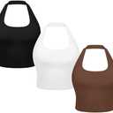 3-Pack Halter Longline Sports Bras for Women - Padded Workout Yoga Crop Tops Tanks Camisole, S