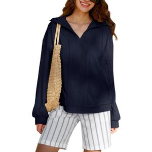 KFUBUO Women's Oversized Sweatshirt V Neck Long Sleeve Pullover Hoodie 2025 Fall Fashion Sweatshirts (Blue, XXL)