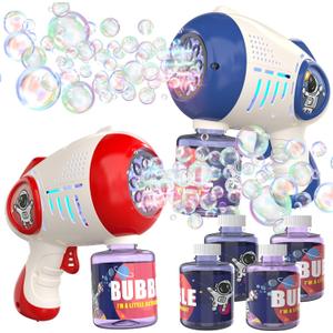 EagleStone Bubble Guns for Kids 4-8, 2 Pack Light-Up Automatic Bubble Gun Blasters with 4 Solution, Bubble Machine for Toddlers, Outdoor Summer Toy, Easter Gifts, Birthday Wedding Party Favors (Red,deep Blue)