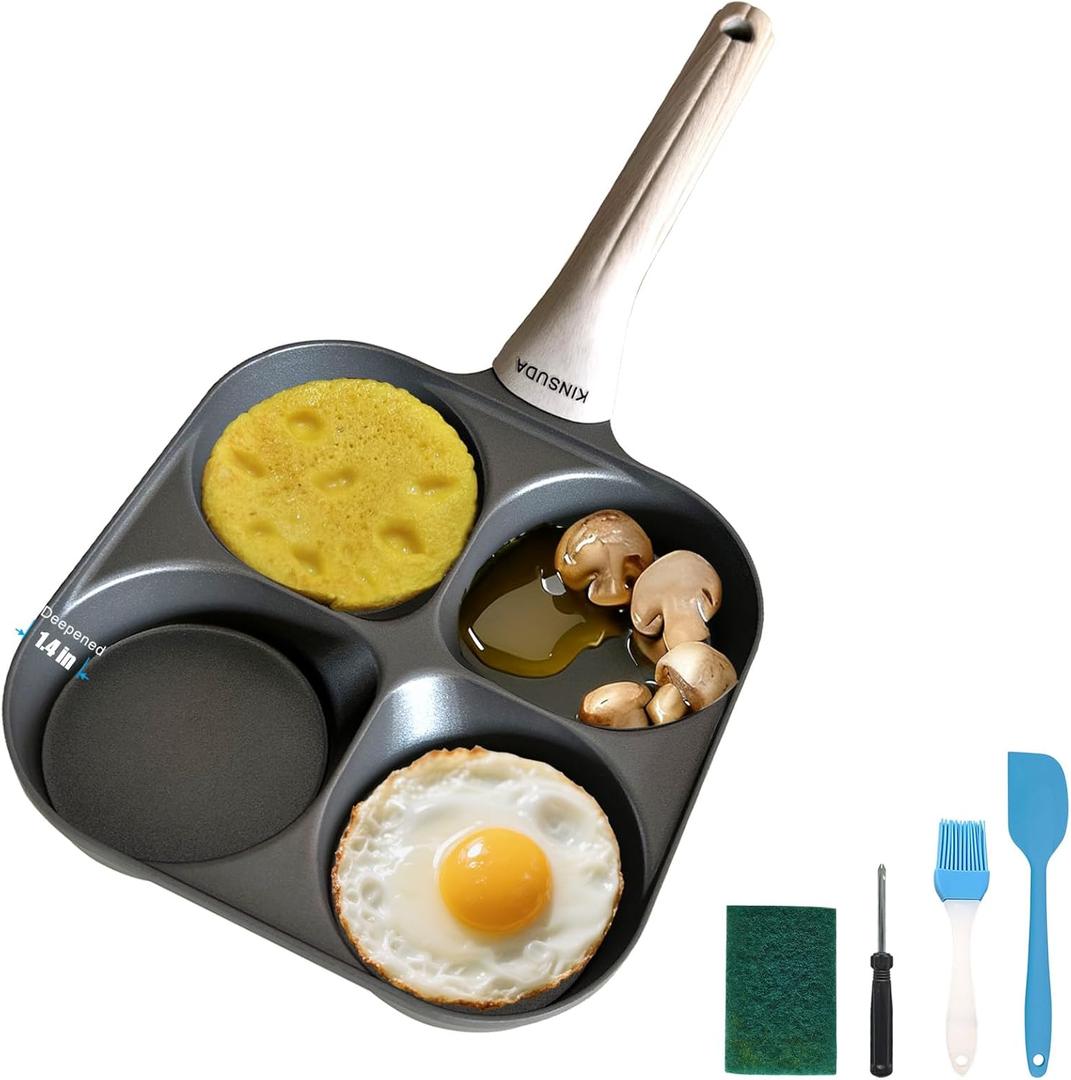 4-in-1 Titanium Nonstick Divided Egg Pan  4-Cup Breakfast Skillet for Eggs, Pancakes & Bacon, PFOA-Free, Induction Compatible, Easy Flip 130 Angle, Fast & Even Heating, Dishwasher Safe (Deepened)