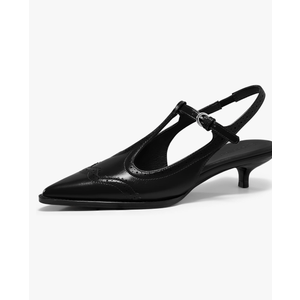 Coutgo Womens Slingback Kitten Heels Oxford T Strap Pumps Low Heel Closed Pointed Toe Vintage Dress Shoes, Size: 9.5