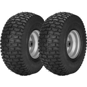 15x6.00-6" Pneumatic 4-Ply Front Tire with Tube Replaces for Craftsman John Deere Riding Mowers, Lawn Tractor 3" Centered hub, 3/4" Sintered Iron Bushings, Max Load: 400lbs, 21446 (Pack-of-2)