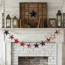 Cinnvoice 4th of July Decorations Patriotic Star Garland, Red White Blue Stars & American Flag Banner, Rustic Farmhouse Mantel Fireplace Garland for 250th Independence Day, Memorial Day Wall Decor