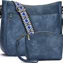 2PCS/Set Crossbody Bags Purses for Women,Vegan Leather Hobo Bags Wallet Set,Shoulder Handbags With 2 Adjustable Strap (B4-blue)