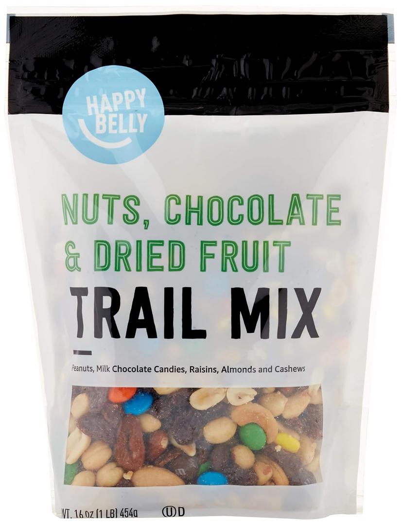 Amazon Brand - Happy Belly Nuts, Chocolate & Dried Fruit, Trail Mix, 1 pound (Pack of 1) (EXP 02/27/27)