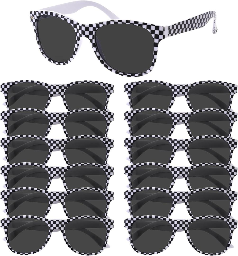 12Pcs Checkered Pattern Sunglasses Bulk, Racing-Themed Party Favors for Birthdays Beach Summer Events