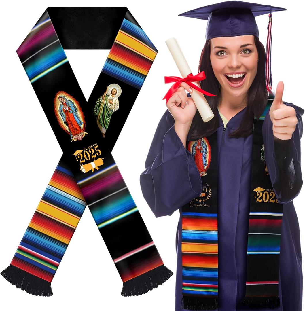 Berlune Mexico Graduation Stole Class of 2025 Grad Sash Unisex Honor Stole for Graduation Ceremony Party Gift, 72'' Long(Guadalupe, St. Jude)