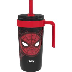 Zak Designs Marvel Fairway Travel Tumbler for On the Go or At Home, 18oz Stainless Steel with Vacuum Insulation, Spillproof Silicone Straw, and Carry Handle for Cold Drinks (Spider-Man)