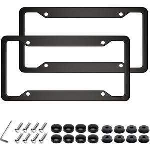 Black License Plate Frame,Universal Aluminum Tag Frame for Front and Rear Car Tags,Number Plate Frame Holder for Men, 2 Packs