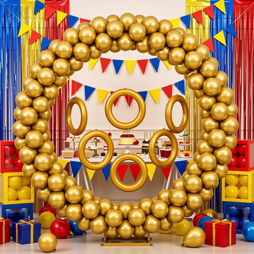 Zonon 6.56 ft Balloon Arch Stand Kit Gold Rings Cartoon Birthday Party Decorations Large Round Arch Stand and Golden Balloons for Party Supplies Gold Power Backdrop Photo Booth, 0.66 ft/ 20 cm or 25 cm/ 10 inches