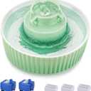 Lawfery Ceramic Cat Water Fountain, 2.1L/71oz Cat Fountain with 3 Carbon Filters and 2 Water Pumps, Cupcake Pet Water Fountain for Cats and Dogs (Green)