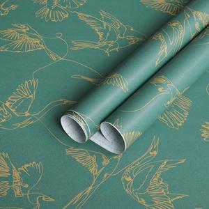 Pack of 3 GloryTik Green Vintage Bird Wallpaper, 16.14" x 78.7" Self-Adhesive DIY Wallpaper for Cabinets Walls Covering Vinyl Rolls