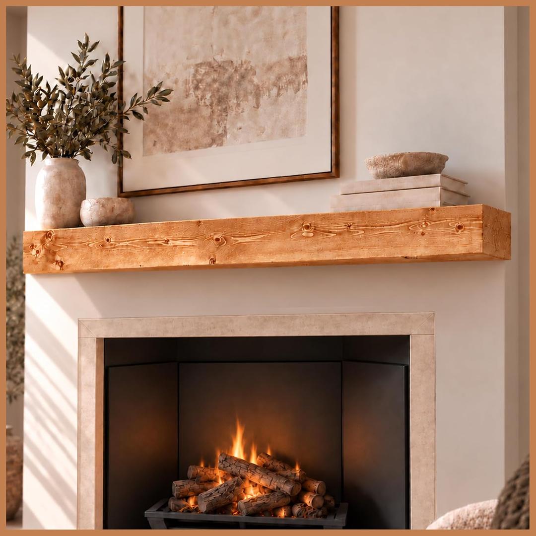 Avana Rustic Fireplace Mantle Shelf 60 Inches - Handcrafted Wood Mantles for Over Fireplace - Wall Mounted Farmhouse Fireplace Mantel Shelf - Floating Fireplace Mantels 60 Inch X 8 X 5 Rustic Natural