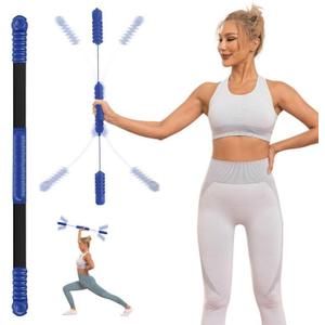 Fitness Exercise Bar,Elastic Fitness Bar,High Frequency Vibration Training Fat Buring Workout Bar for Yoga Pilates Sports,Power Twister for Arm,Abdominal Muscles Strength Exercises In Home Gym (Blue)