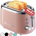 MÜELLERHOME Retro Toaster 2 Slice, 7 Browning Levels, 3 Functions (Reheat, Defrost, Cancel), Removable Crumb Tray, Under Base Cord Storage, Pink Kitchen Accessories Décor 