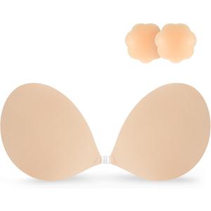 Niidor Adhesive Bra Strapless Ultra Sticky Invisible Push up Silicone Bra Multiple Colors Sizes Reusable for Backless Dress (Nude)