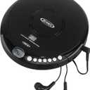 Jensen Portable CD-120 Portable Personal CD Player Compact 120 SEC Anti-Skip CD Player Lightweight & Shockproof Music Disc Player & FM Radio Pro Sport-Earbuds for Kids & Adults (Black)