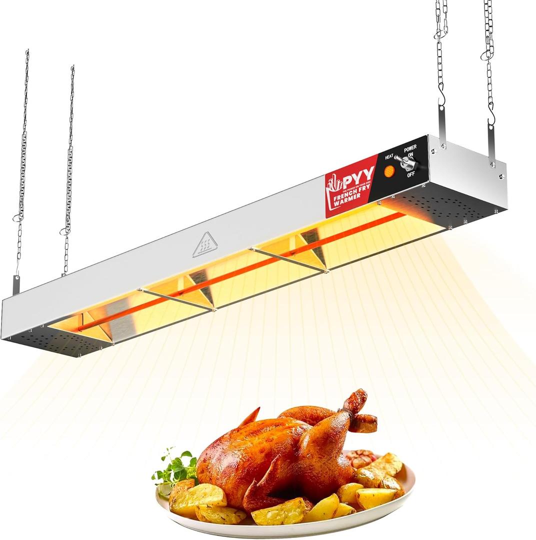 PYY Food Heat Lamp Strip - 36 Inch Commercial Food Heating Warmer Hanging Stainless Steel Electric Strip Heater Warming Lights for French Fries Warmer Food Service Cafeteria Restaurant, 500W, Silver