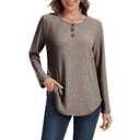 MAGICATELIER Women Long Sleeve Sweater Button Crew Neck Fall Winter Outfits Cute Tunic Tops Plus Size Shirt Loose Fit Dressy Casual Blouse Coffee (XL)