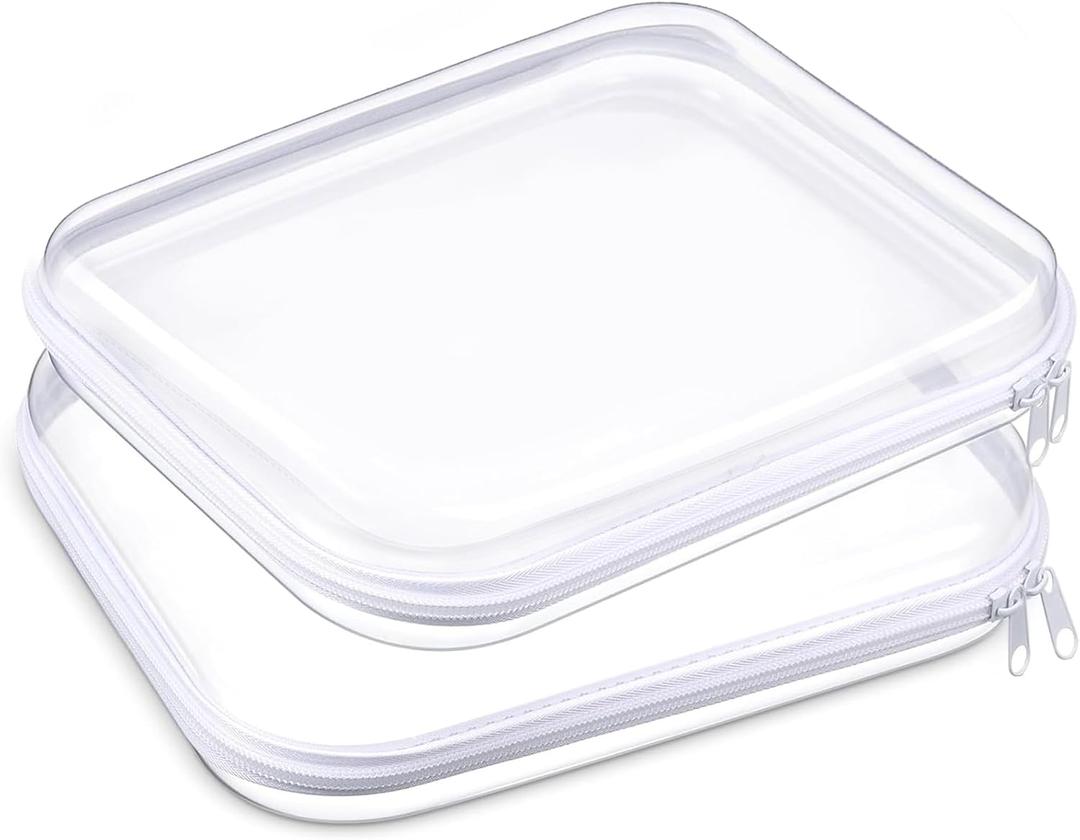Aimery Clear Hard Shell Zipper Case Large, Clear Plastic Zip Pencil Case Hard Shell, Portable Storage Zipper Pouch For Snacks Toy Cosmetics Toiletries (2PC White Medium)